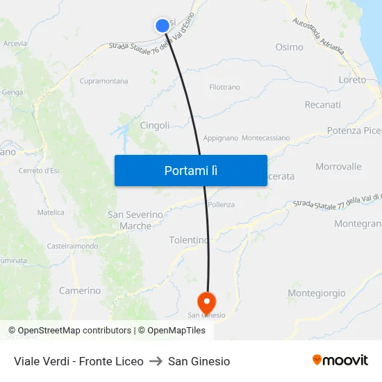 Viale Verdi - Fronte Liceo to San Ginesio map