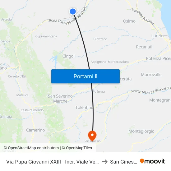 Via Papa Giovanni XXIII - Incr. Viale Verdi to San Ginesio map