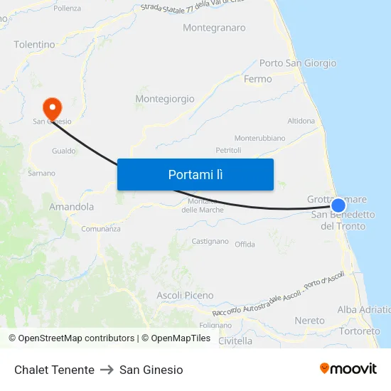 Chalet Tenente to San Ginesio map