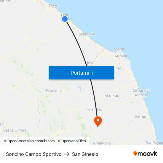 Soncino Campo Sportivo to San Ginesio map