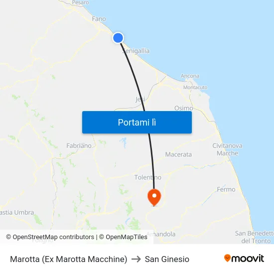 Marotta (Ex Marotta Macchine) to San Ginesio map