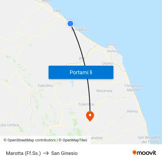 Marotta (Ff.Ss.) to San Ginesio map