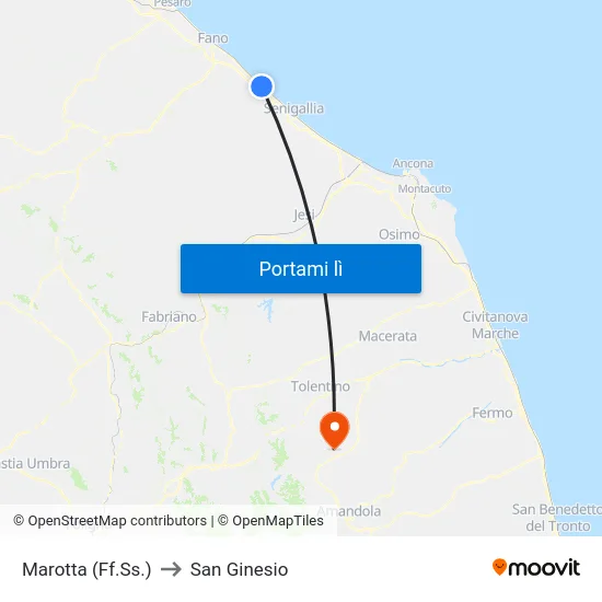 Marotta (Ff.Ss.) to San Ginesio map