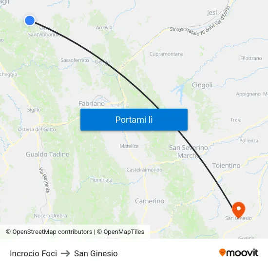 Incrocio Foci to San Ginesio map