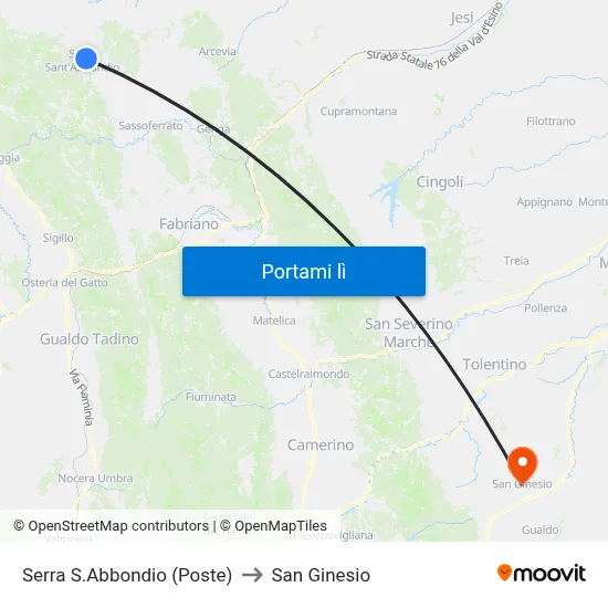 Serra S.Abbondio (Poste) to San Ginesio map