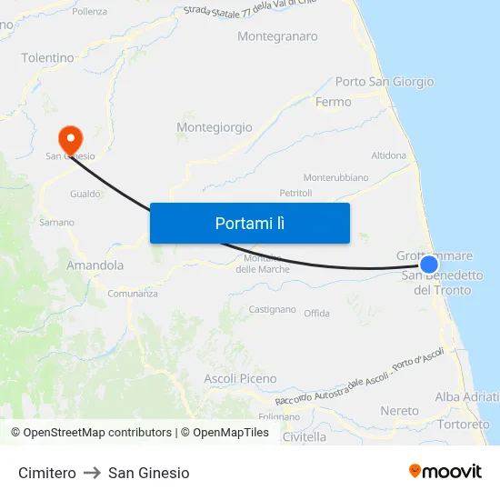 Cimitero to San Ginesio map