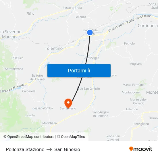 Pollenza Stazione to San Ginesio map