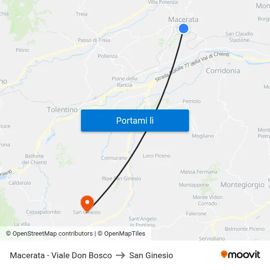 Macerata - Viale Don Bosco to San Ginesio map