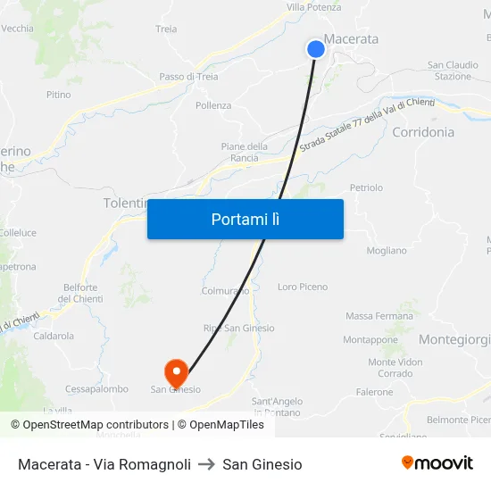 Macerata - Via Romagnoli to San Ginesio map