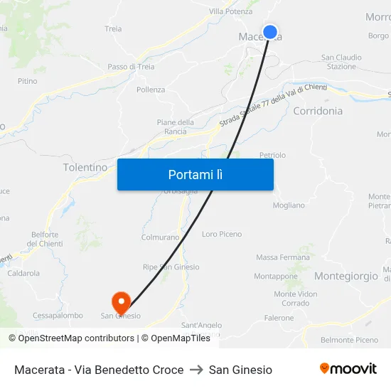 Macerata - Via Benedetto Croce to San Ginesio map