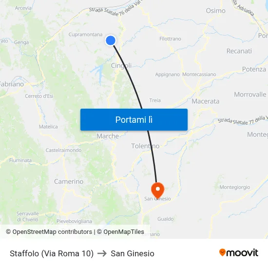 Staffolo (Via Roma 10) to San Ginesio map