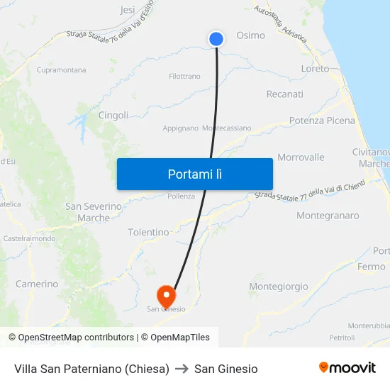 Villa San Paterniano (Chiesa) to San Ginesio map