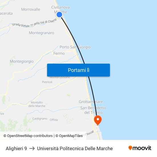 Alighieri 9 to Università Politecnica Delle Marche map