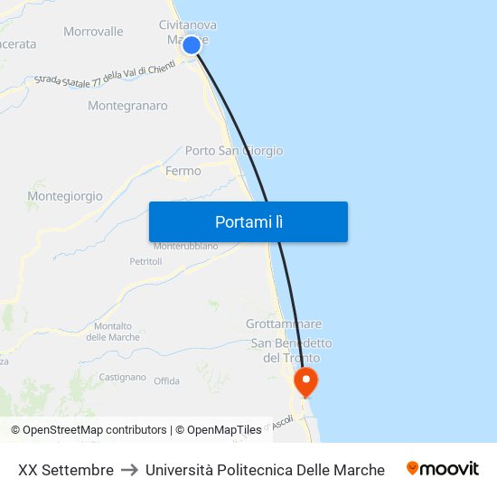 XX Settembre to Università Politecnica Delle Marche map