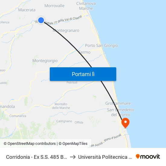 Corridonia - Ex S.S. 485 B. Abb. San Cla to Università Politecnica Delle Marche map