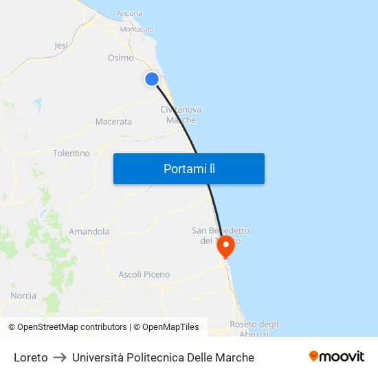 Loreto to Università Politecnica Delle Marche map