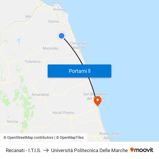 Recanati - I.T.I.S. to Università Politecnica Delle Marche map