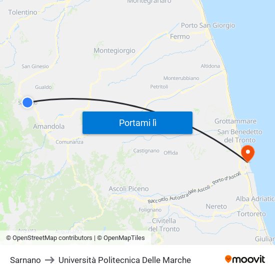 Sarnano to Università Politecnica Delle Marche map