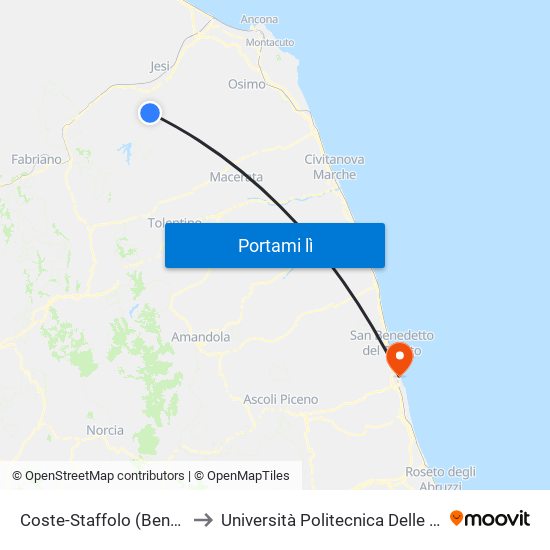 Coste-Staffolo (Benzinaio) to Università Politecnica Delle Marche map