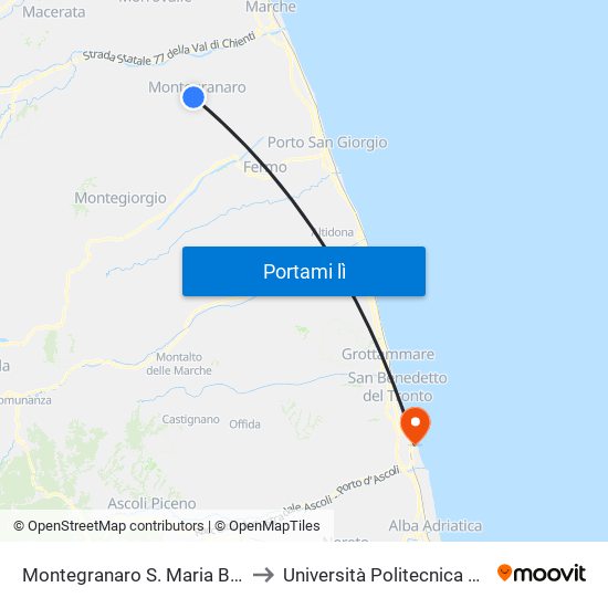 Montegranaro S. Maria Bar Delle Rose to Università Politecnica Delle Marche map