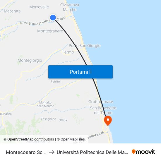 Montecosaro Scalo to Università Politecnica Delle Marche map