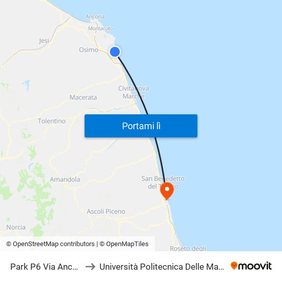Park P6 Via Ancona to Università Politecnica Delle Marche map