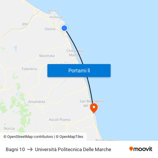 Bagni 10 to Università Politecnica Delle Marche map