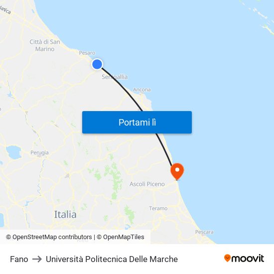 Fano to Università Politecnica Delle Marche map