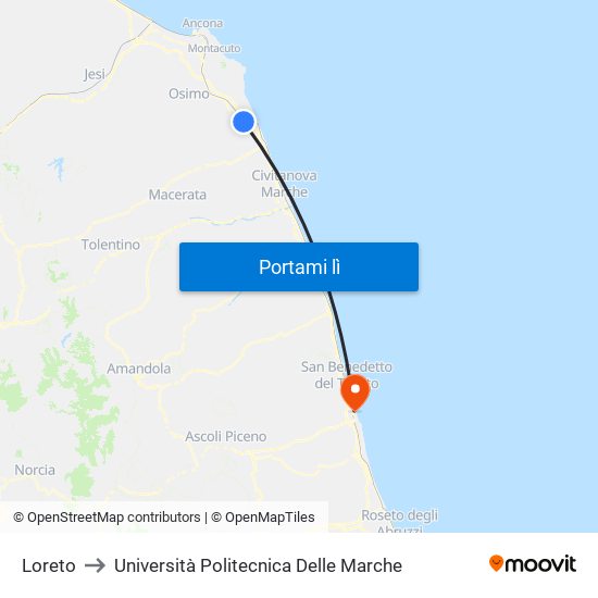 Loreto to Università Politecnica Delle Marche map
