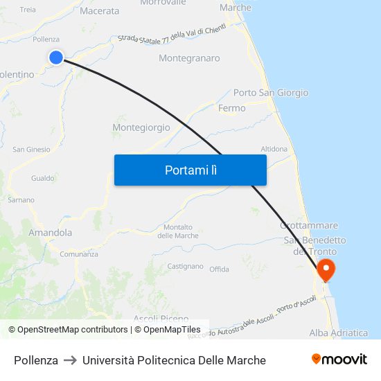 Pollenza to Università Politecnica Delle Marche map