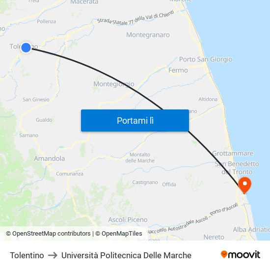 Tolentino to Università Politecnica Delle Marche map