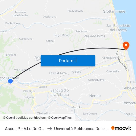 Ascoli P. - V.Le De Gasperi to Università Politecnica Delle Marche map