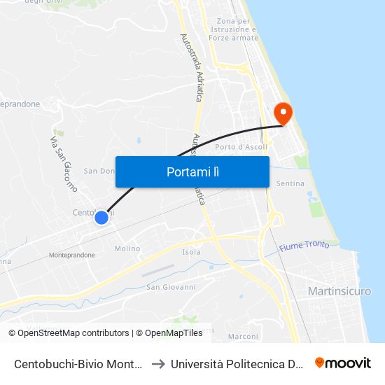 Centobuchi-Bivio Monteprandone to Università Politecnica Delle Marche map