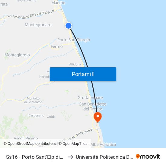 Ss16 - Porto Sant'Elpidio - Boowling to Università Politecnica Delle Marche map