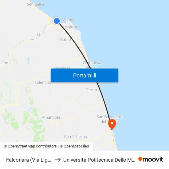 Falconara (Via Liguria) to Università Politecnica Delle Marche map