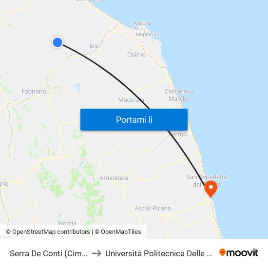 Serra De Conti  (Cimitero) to Università Politecnica Delle Marche map