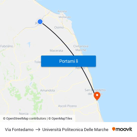 Via Fontedamo to Università Politecnica Delle Marche map