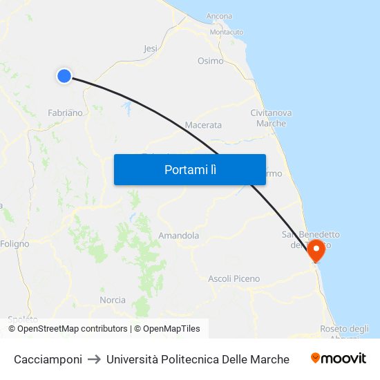 Cacciamponi to Università Politecnica Delle Marche map