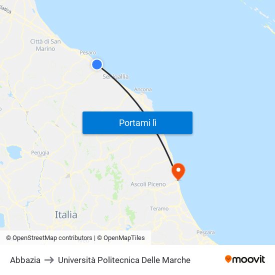 Abbazia to Università Politecnica Delle Marche map