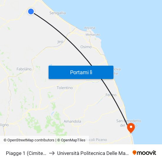 Piagge 1 (Cimitero) to Università Politecnica Delle Marche map