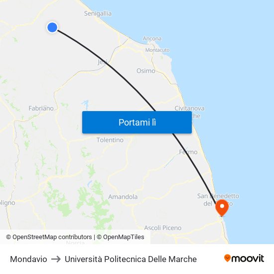 Mondavio to Università Politecnica Delle Marche map