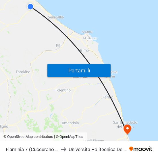 Flaminia 7 (Cuccurano Fornace) to Università Politecnica Delle Marche map