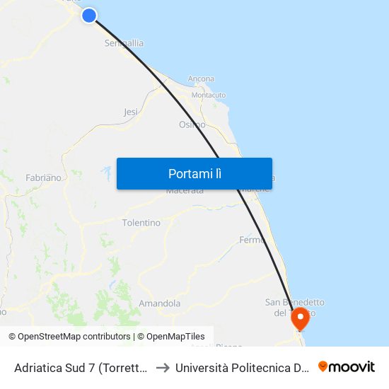 Adriatica Sud 7 (Torrette Camping) to Università Politecnica Delle Marche map