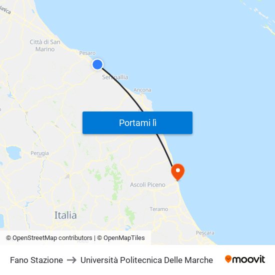 Fano Stazione to Università Politecnica Delle Marche map