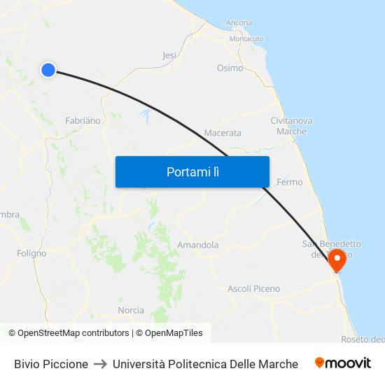 Bivio Piccione to Università Politecnica Delle Marche map