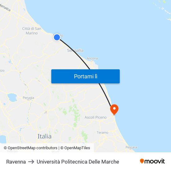 Ravenna to Università Politecnica Delle Marche map