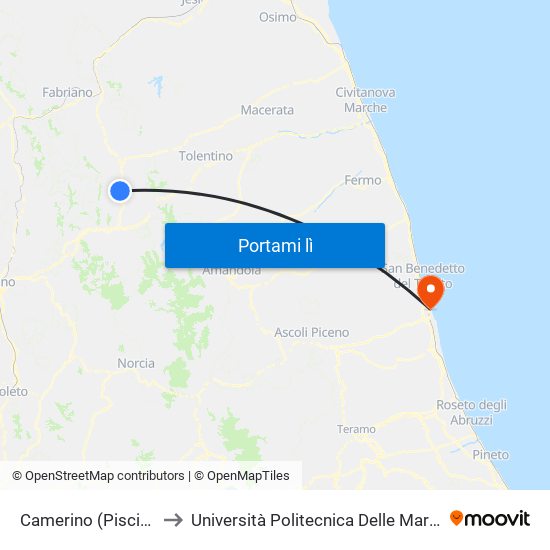 Camerino (Piscina) to Università Politecnica Delle Marche map