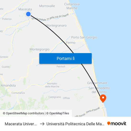 Macerata Università to Università Politecnica Delle Marche map