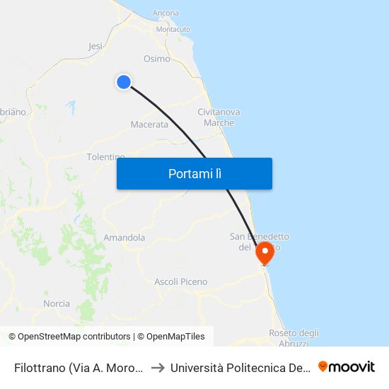 Filottrano (Via A. Moro Batocco) to Università Politecnica Delle Marche map