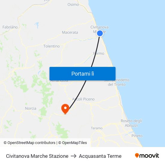 Civitanova Marche Stazione to Acquasanta Terme map